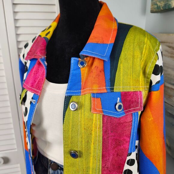 Simply Art by Dolcezza Jacket Multi-Color Abstract Print Artsy Blazer Size Small - Picture 3 of 12